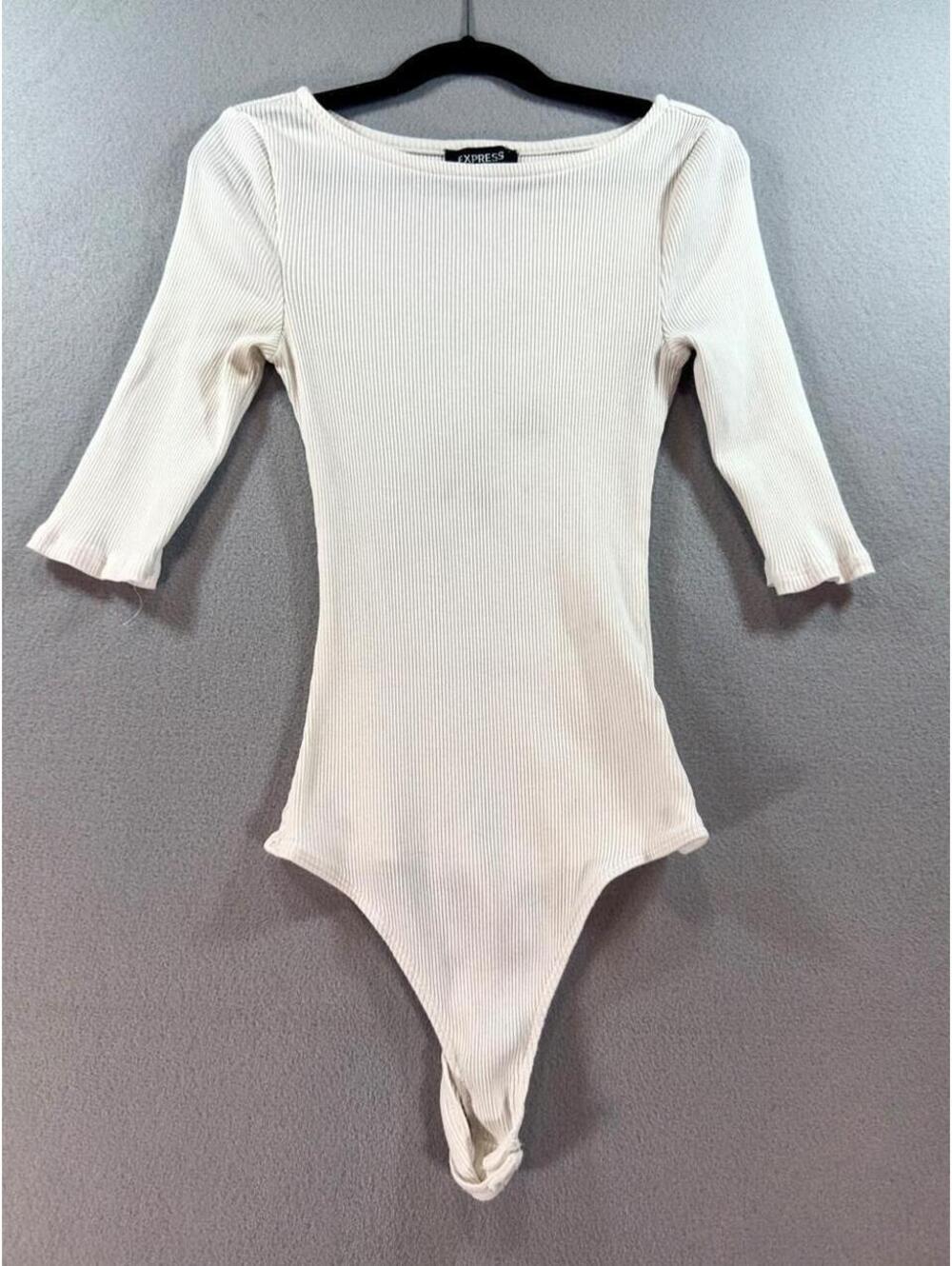 Express Women's Cream and White Bodysuit